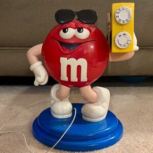 Red M&M Character Candy Dispenser & Am/FM Radio Collectible Merch 90s